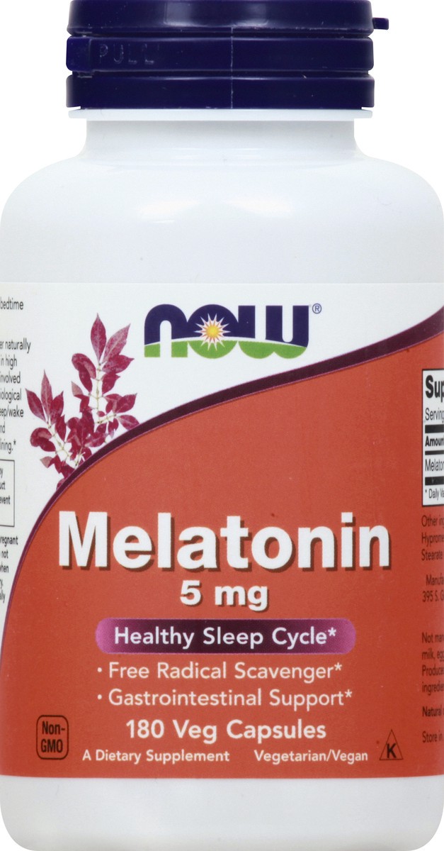 slide 4 of 9, NOW Melatonin 5 mg - 180 Veg Capsules, 180 ct