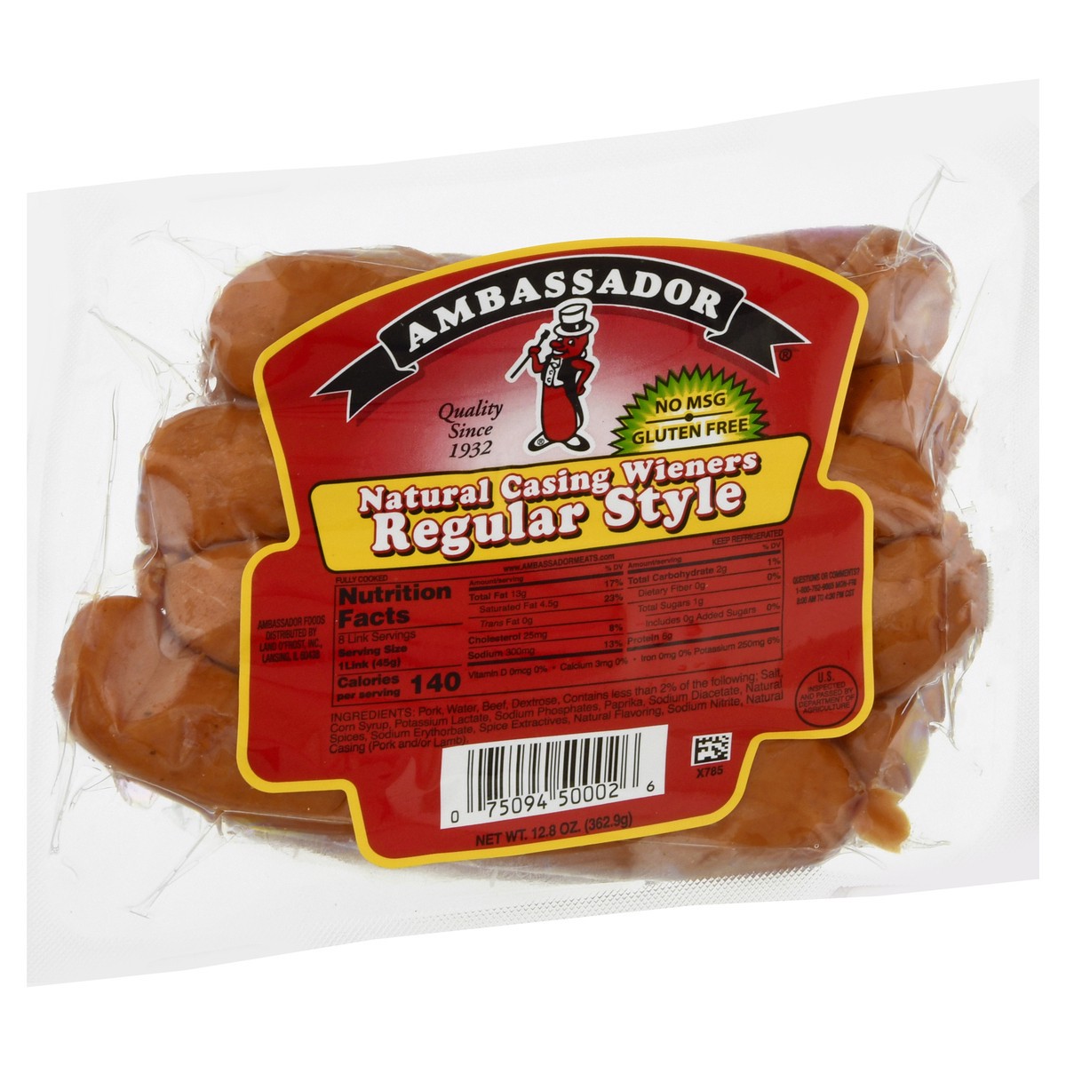 slide 7 of 9, Ambassador Natural Casing Regular Style Wieners, 12.8 oz