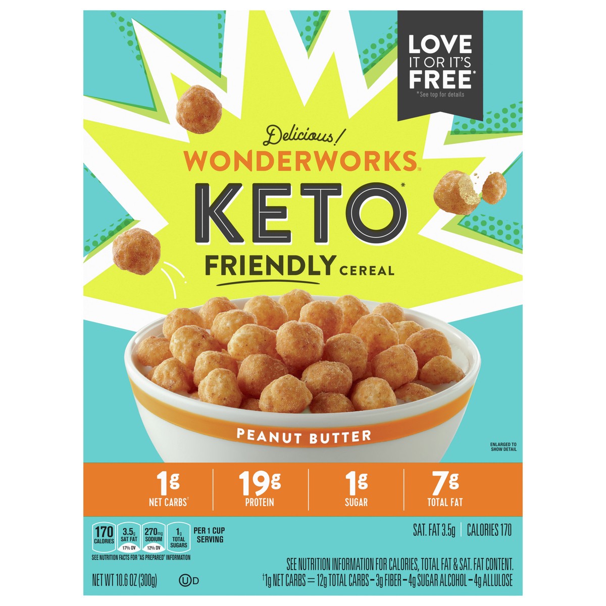 slide 1 of 9, Wonderworks Peanut Butter Wonderworks Keto Friendly Breakfast Cereal, Keto Friendly Snack, 1g sugar, 10.6 oz, 10.6 oz