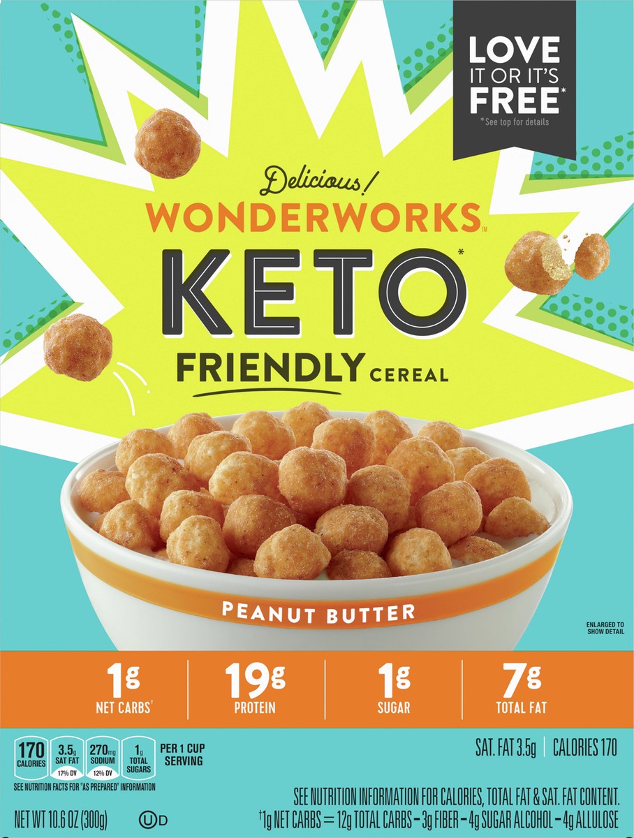 slide 5 of 9, Wonderworks Peanut Butter Wonderworks Keto Friendly Breakfast Cereal, Keto Friendly Snack, 1g sugar, 10.6 oz, 10.6 oz