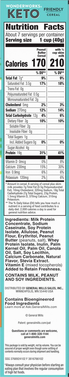 slide 8 of 9, Wonderworks Peanut Butter Wonderworks Keto Friendly Breakfast Cereal, Keto Friendly Snack, 1g sugar, 10.6 oz, 10.6 oz