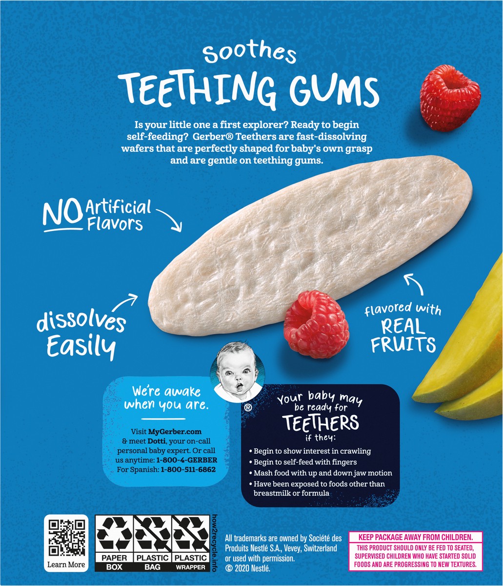 slide 10 of 12, Gerber Teethers, Mango Raspberry Gentle Teething Wafers, Baby Teething Snacks, 12 ct
