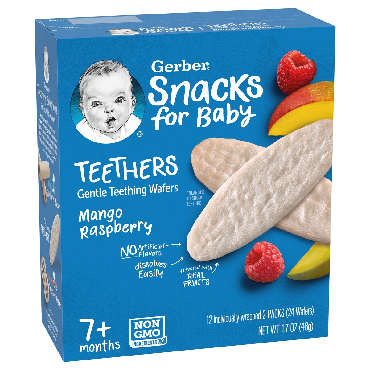 slide 4 of 12, Gerber Teethers, Mango Raspberry Gentle Teething Wafers, Baby Teething Snacks, 12 ct