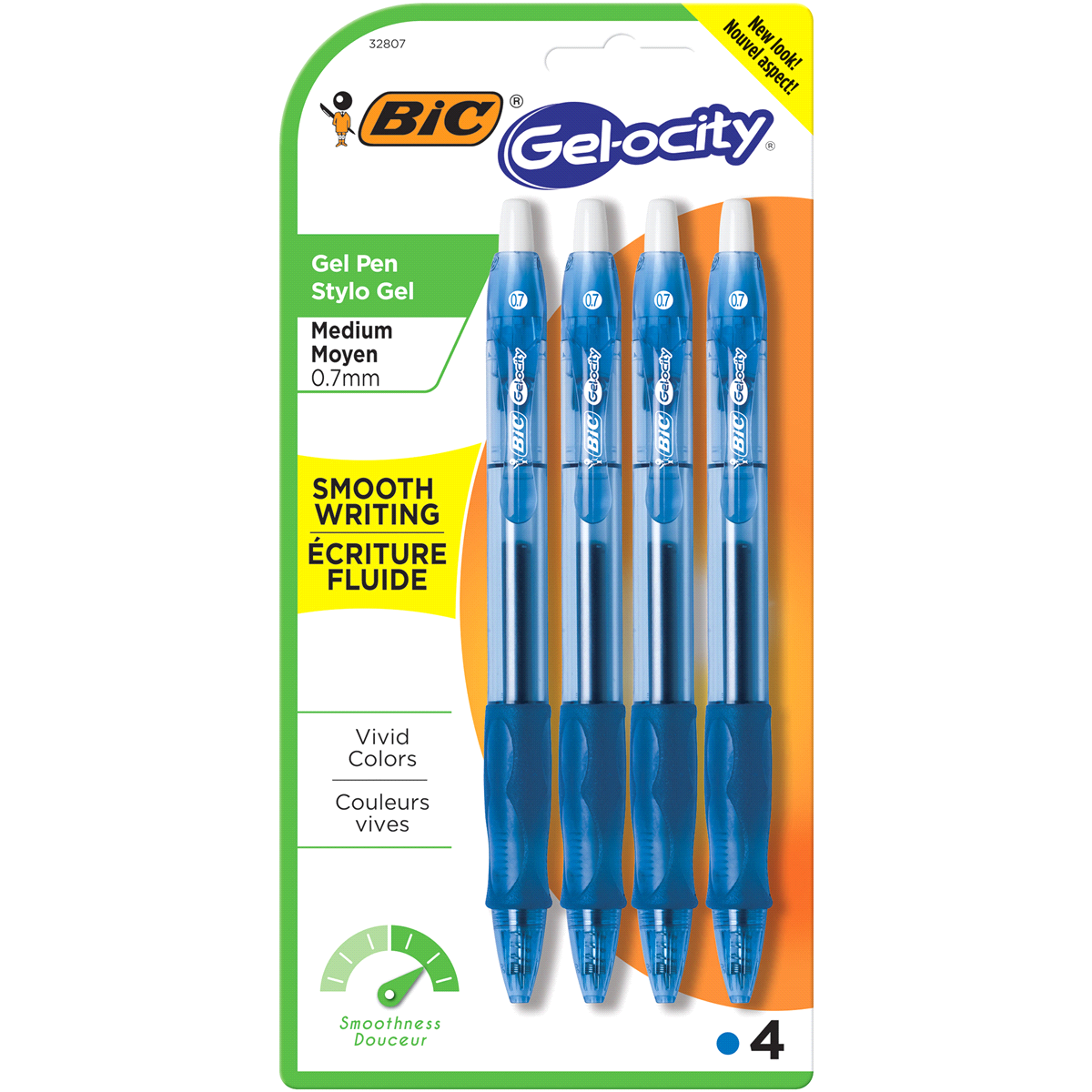 slide 1 of 2, BIC Gel-ocity Original Retractable Gel Pen, Blue, 4 ct