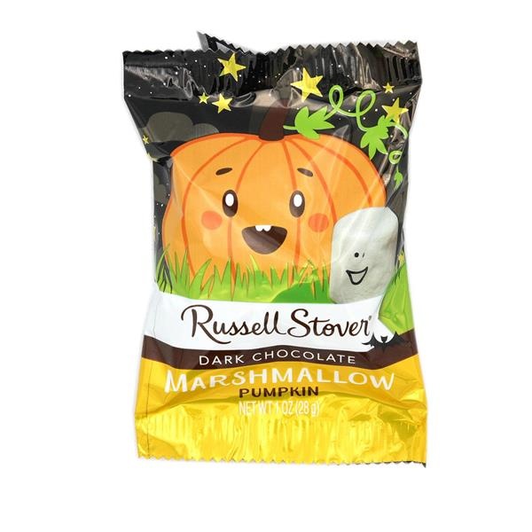 slide 1 of 1, Russell Stover Candy Pumpkin Dark Chocolate & Marshmallow Wrapper, 1 oz