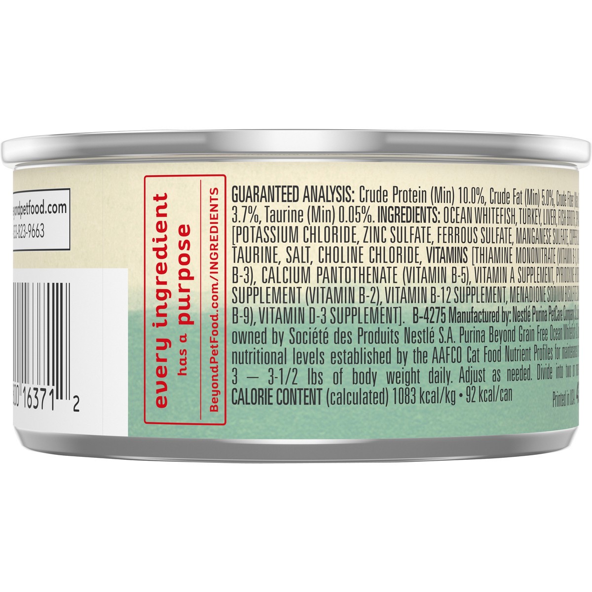 slide 7 of 7, Beyond Purina Beyond Grain Free, Natural Pate Wet Cat Food, Grain Free Ocean Whitefish & Spinach Recipe - 3 oz. Can, 