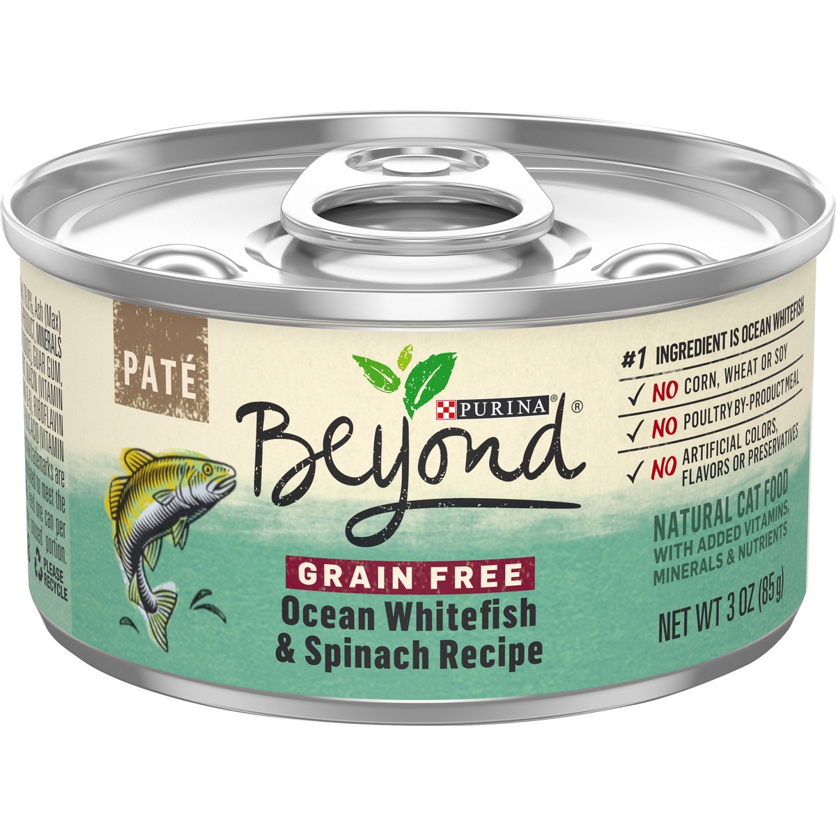 slide 1 of 7, Beyond Purina Beyond Grain Free, Natural Pate Wet Cat Food, Grain Free Ocean Whitefish & Spinach Recipe - 3 oz. Can, 