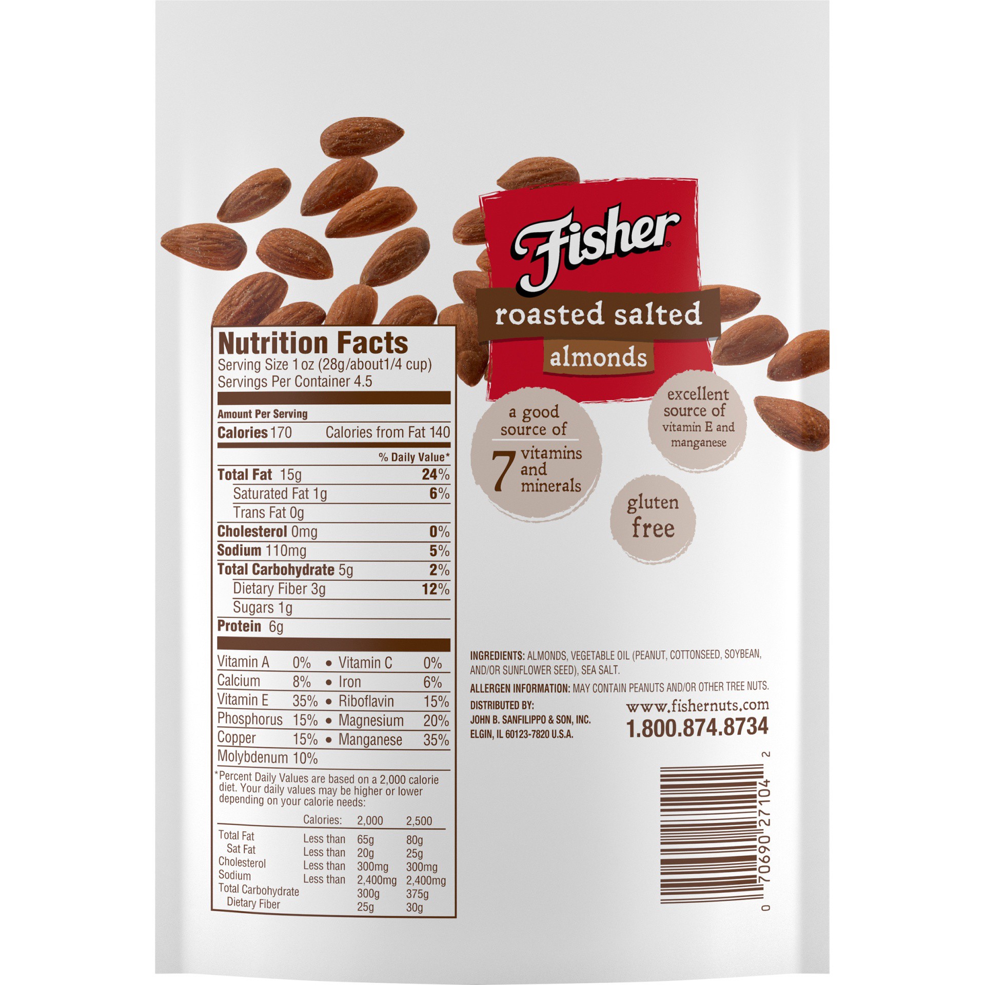 slide 6 of 8, Fisher Roasted Salted Almonds, 4.5 oz