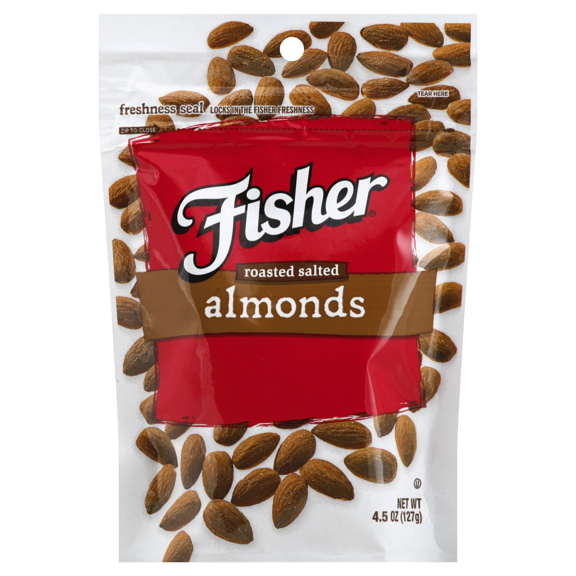 slide 1 of 8, Fisher Roasted Salted Almonds, 4.5 oz