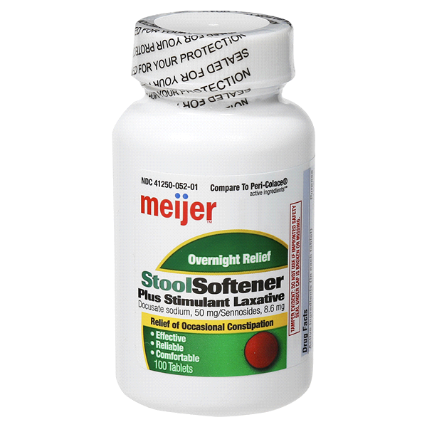slide 1 of 1, Meijer Stool Softener Plus Stimulant Laxative, 100 ct