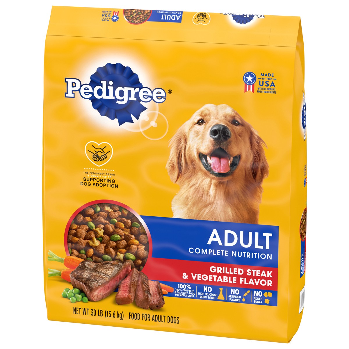 slide 2 of 9, PEDIGREE Complete Nutrition Adult Dry Dog Food Grilled Steak & Vegetable Flavor Dog Kibble, 30 lb. Bag, 30 Lb