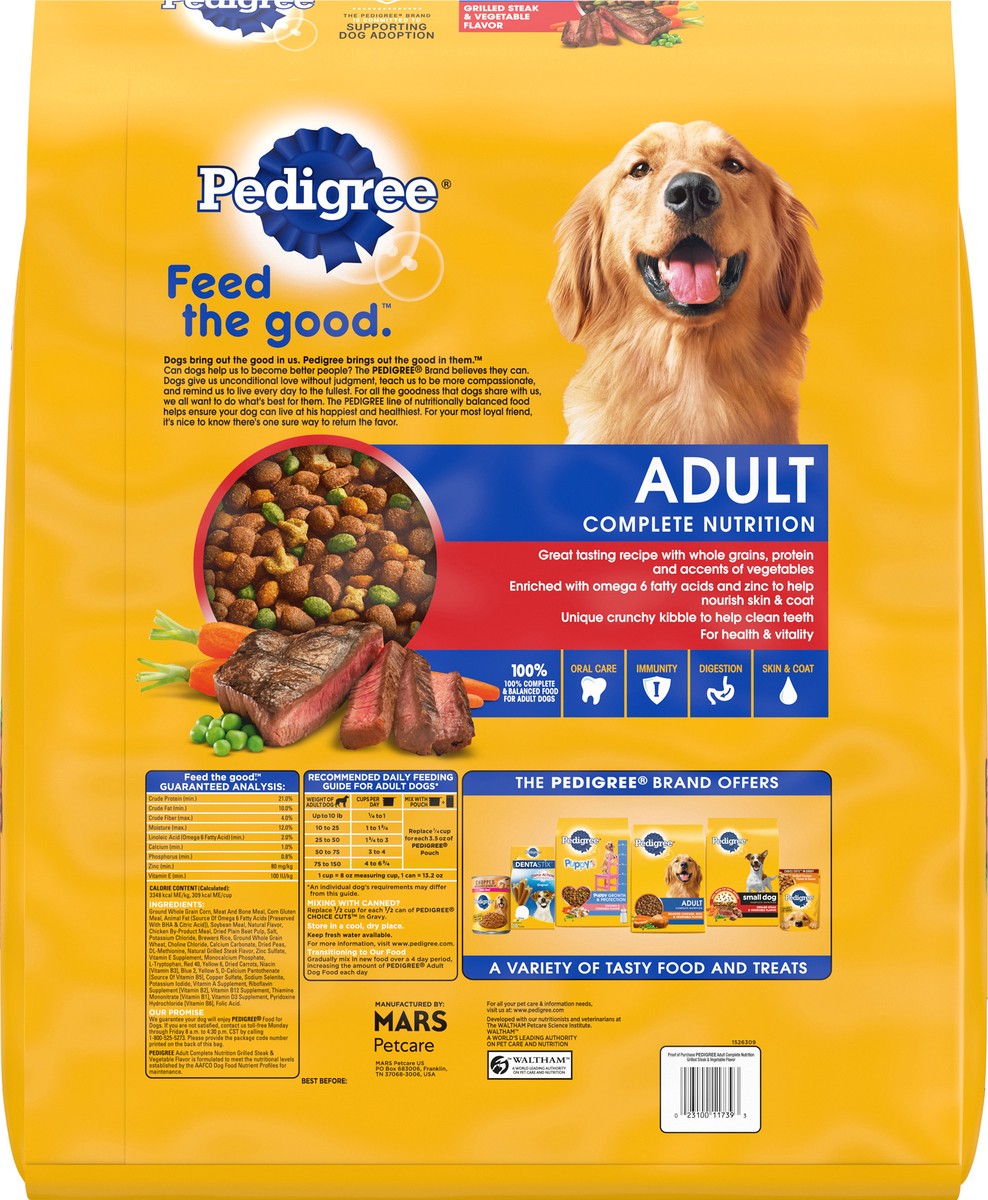 slide 4 of 9, PEDIGREE Complete Nutrition Adult Dry Dog Food Grilled Steak & Vegetable Flavor Dog Kibble, 30 lb. Bag, 30 Lb