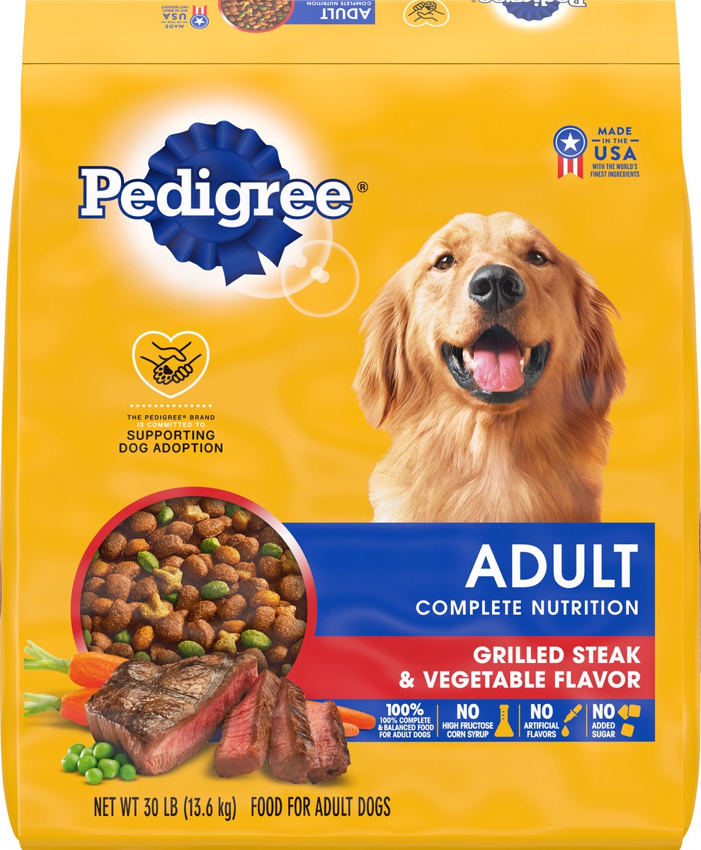 slide 5 of 9, PEDIGREE Complete Nutrition Adult Dry Dog Food Grilled Steak & Vegetable Flavor Dog Kibble, 30 lb. Bag, 30 Lb