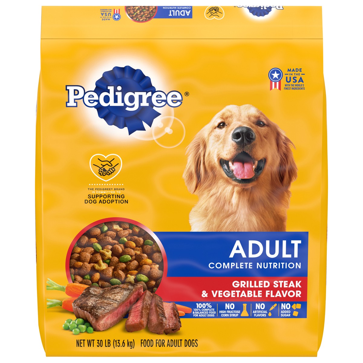 slide 1 of 9, PEDIGREE Complete Nutrition Adult Dry Dog Food Grilled Steak & Vegetable Flavor Dog Kibble, 30 lb. Bag, 30 Lb