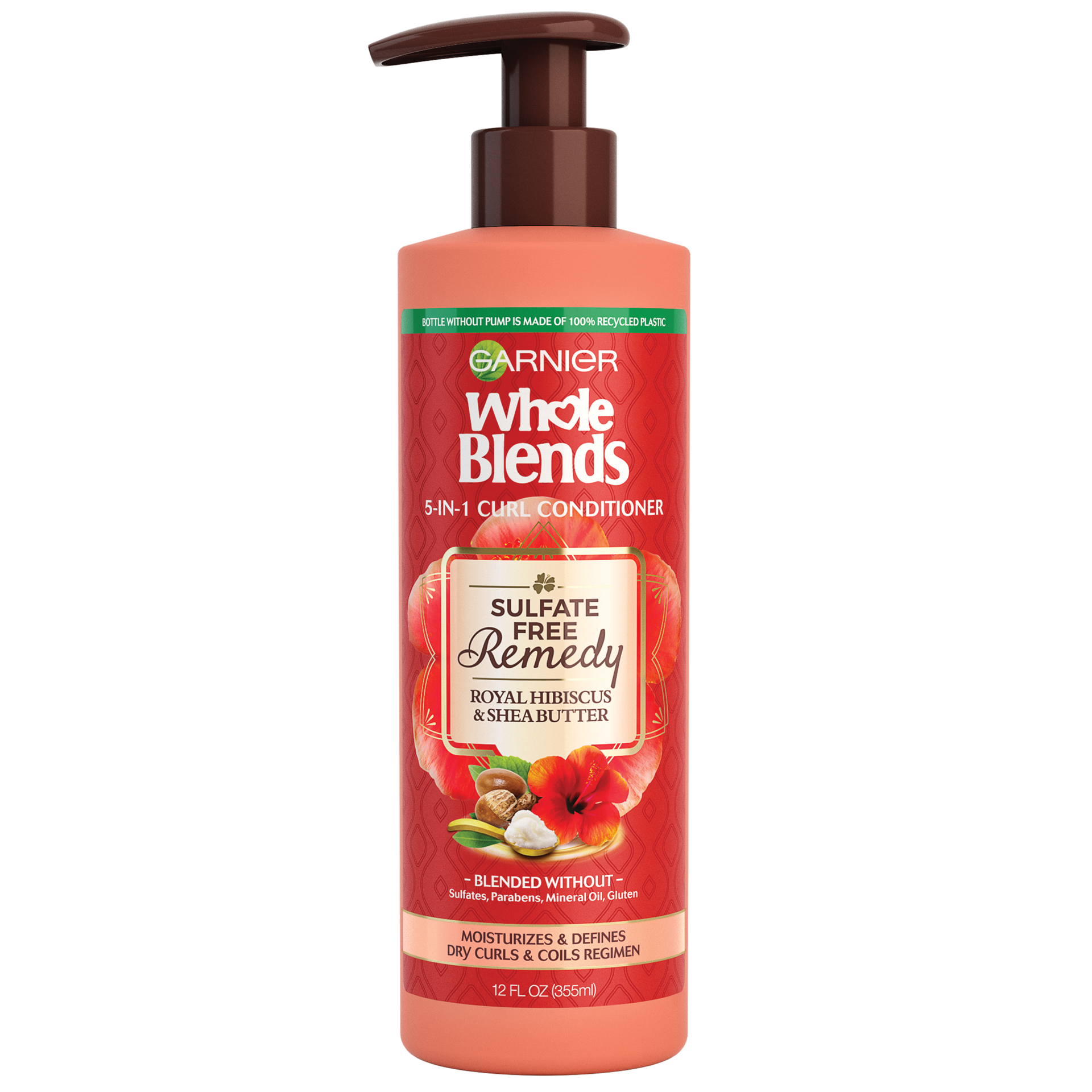 slide 1 of 1, Garnier Whole Blends Sulfate Free Remedy Hibiscus and Shea Conditioner, Dry Curls, 12 oz