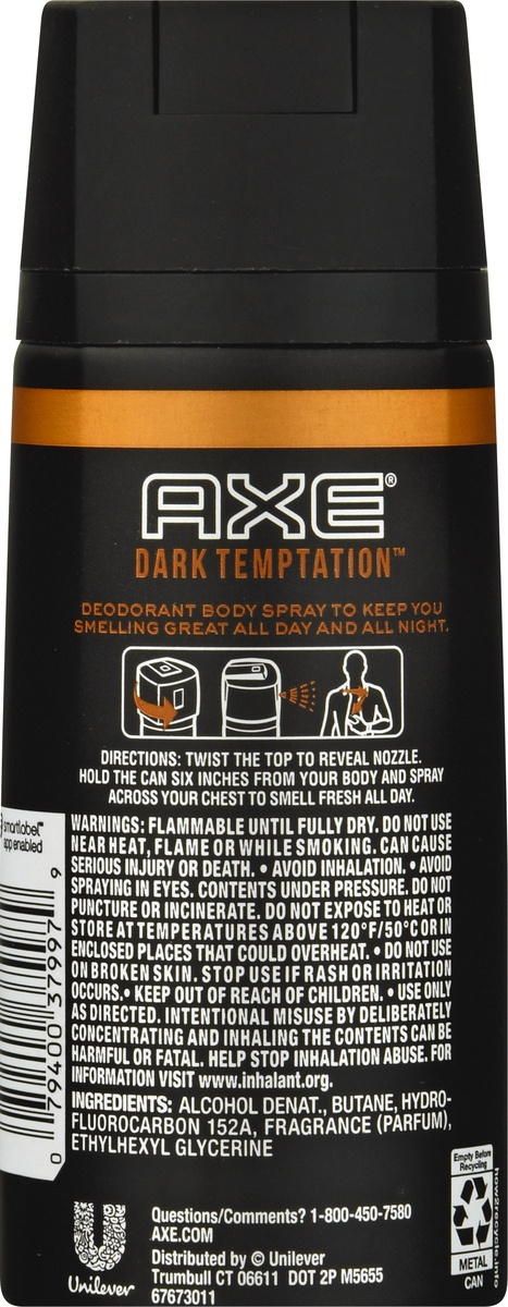slide 9 of 10, AXE Body Spray For Men Dark Temptation, 4 oz