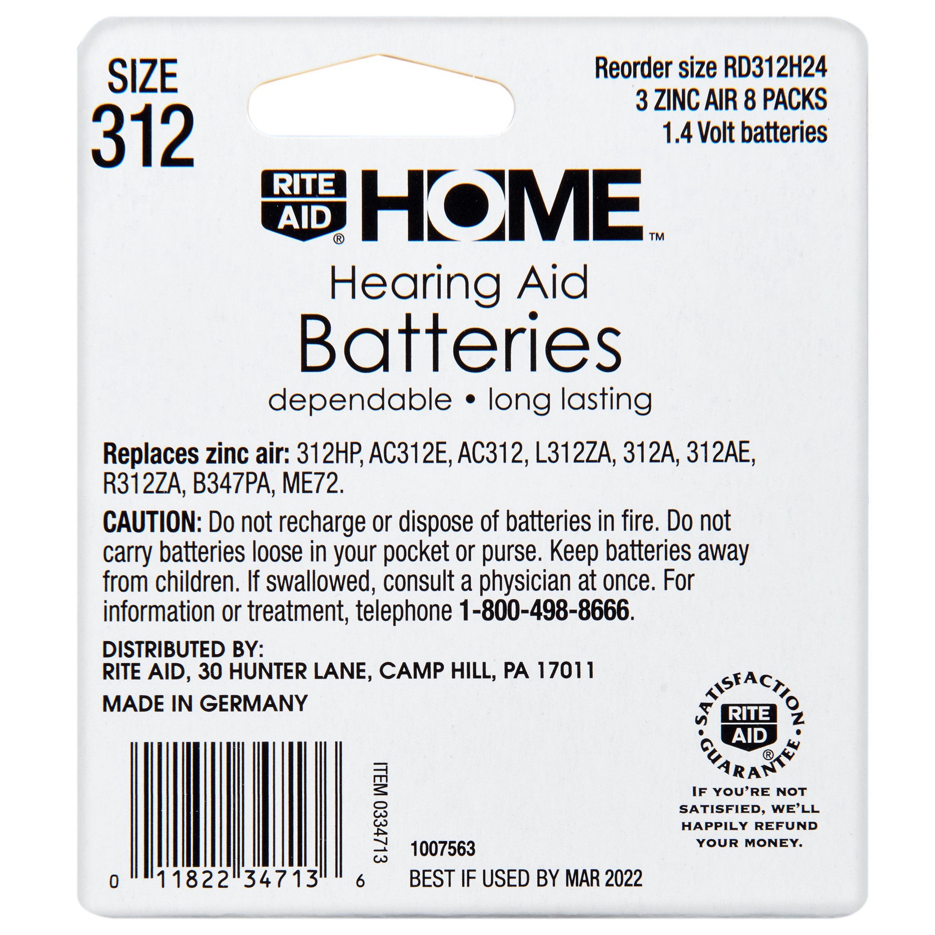 slide 2 of 3, Rite Aid Home Hearing Aid Batteries, Size 312, 24 ct