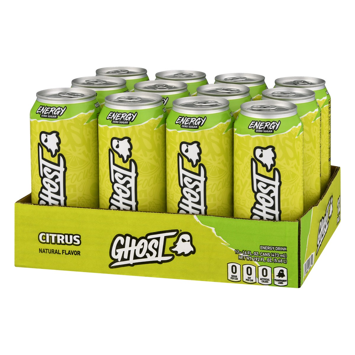 slide 7 of 12, Ghost Zero Sugar 12 Pack Citrus Energy Drink 12 ea - 12 ct, 12 ct