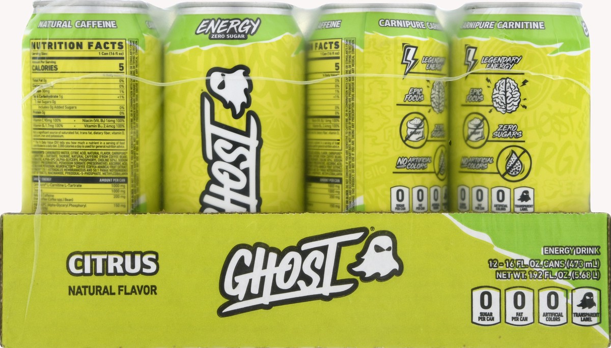 slide 4 of 12, Ghost Zero Sugar 12 Pack Citrus Energy Drink 12 ea - 12 ct, 12 ct