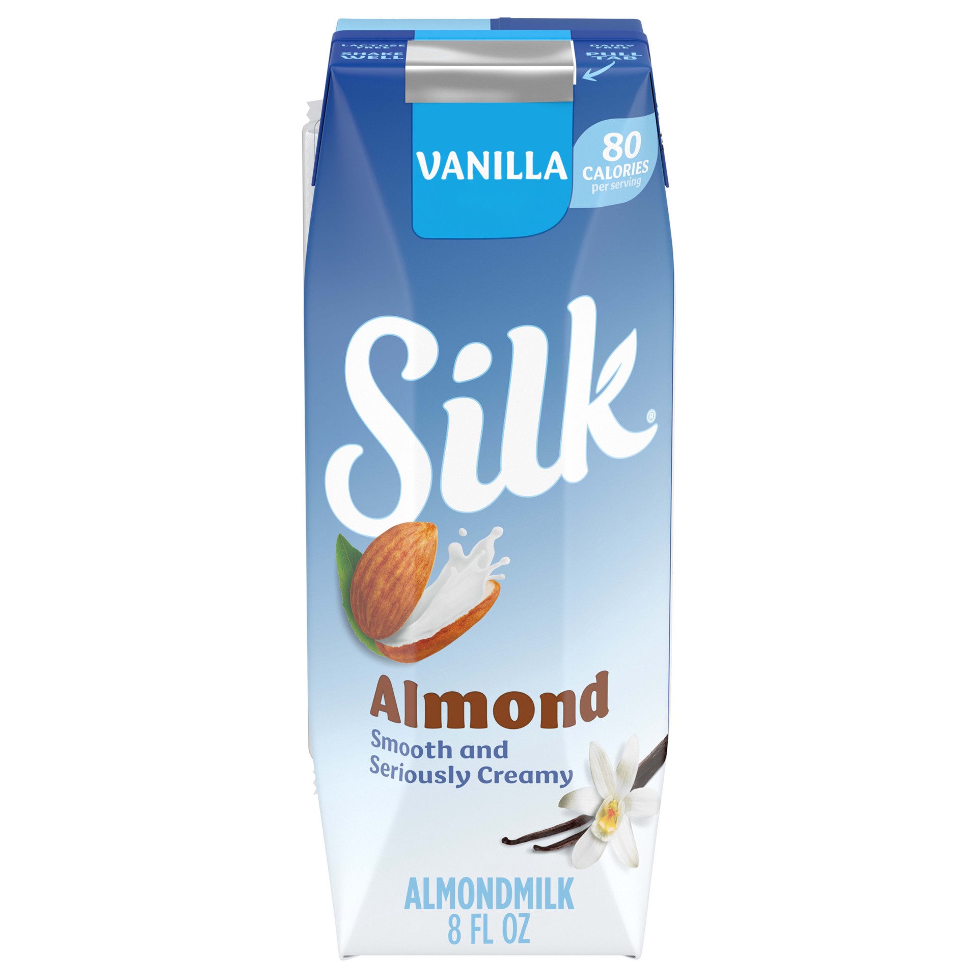 slide 1 of 9, Silk Shelf-Stable Almond Milk Singles, Vanilla, Dairy-Free, Vegan, Non-GMO Project Verified, 8 oz., 8 fl oz