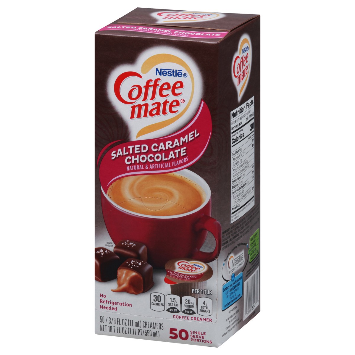 slide 8 of 14, NESTLE COFFEE MATE Coffee Creamer Salted Caramel Chocolate Flavor, Liquid Creamer Singles, 0.375 fl oz, 50 Count., 18.70 fl oz