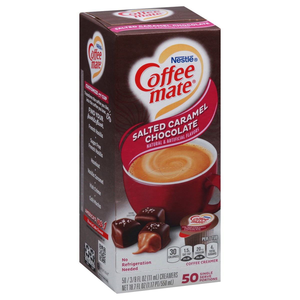 slide 9 of 14, NESTLE COFFEE MATE Coffee Creamer Salted Caramel Chocolate Flavor, Liquid Creamer Singles, 0.375 fl oz, 50 Count., 18.70 fl oz