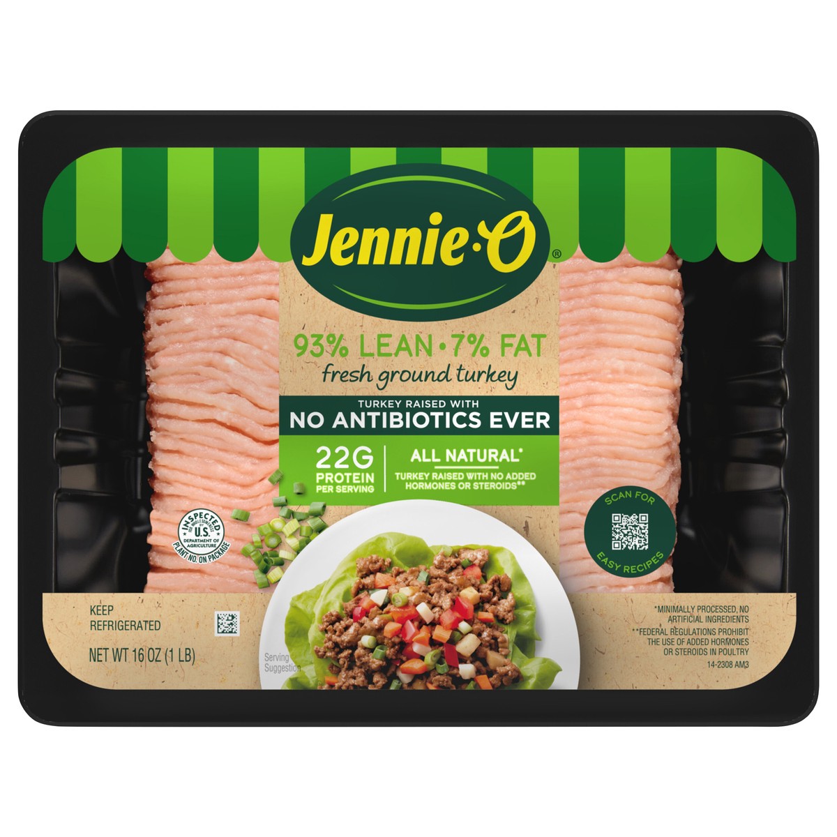 slide 1 of 11, JENNIE-O Ground Turkey 93% Lean / 7% Fat - Raised with No Antibiotics 1 lb tray, 16 oz