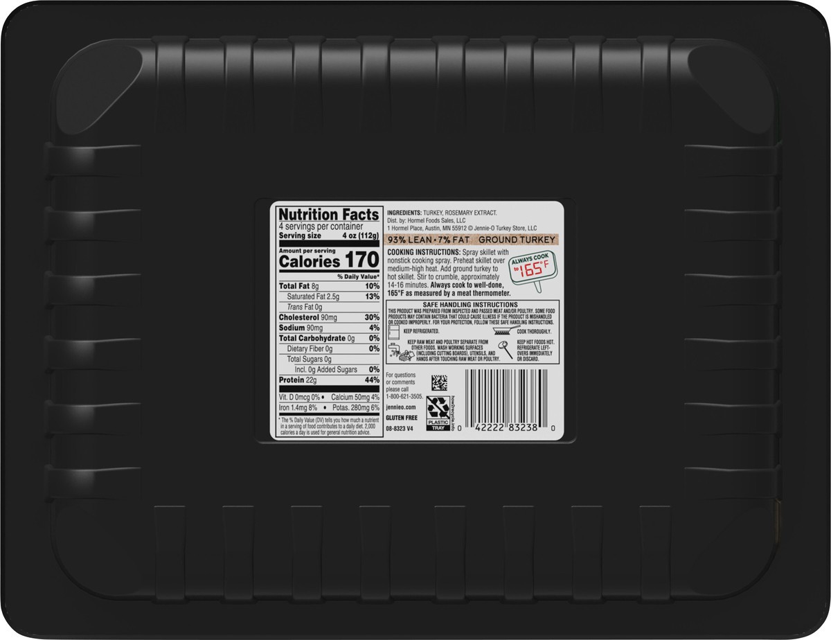 slide 3 of 11, JENNIE-O Ground Turkey 93% Lean / 7% Fat - Raised with No Antibiotics 1 lb tray, 16 oz