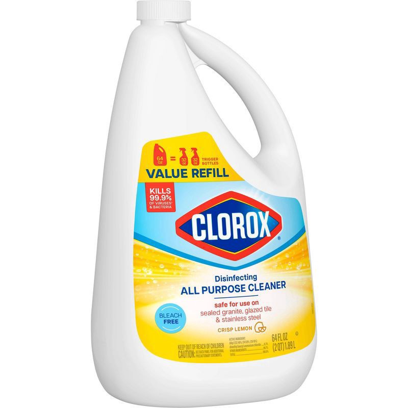 slide 6 of 14, Clorox Disinfecting All Purpose Cleaner, Bleach Free, Crisp Lemon, Refill, 64 Fluid Ounces, 64 fl oz