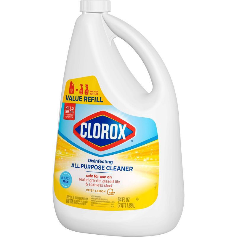 slide 11 of 14, Clorox Disinfecting All Purpose Cleaner, Bleach Free, Crisp Lemon, Refill, 64 Fluid Ounces, 64 fl oz