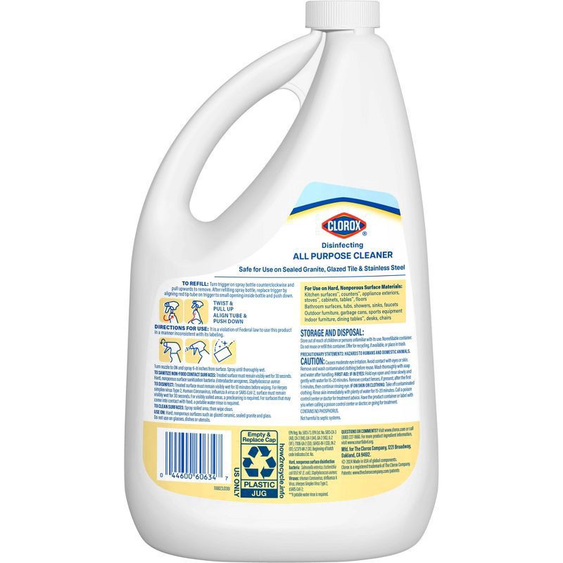 slide 14 of 14, Clorox Disinfecting All Purpose Cleaner, Bleach Free, Crisp Lemon, Refill, 64 Fluid Ounces, 64 fl oz