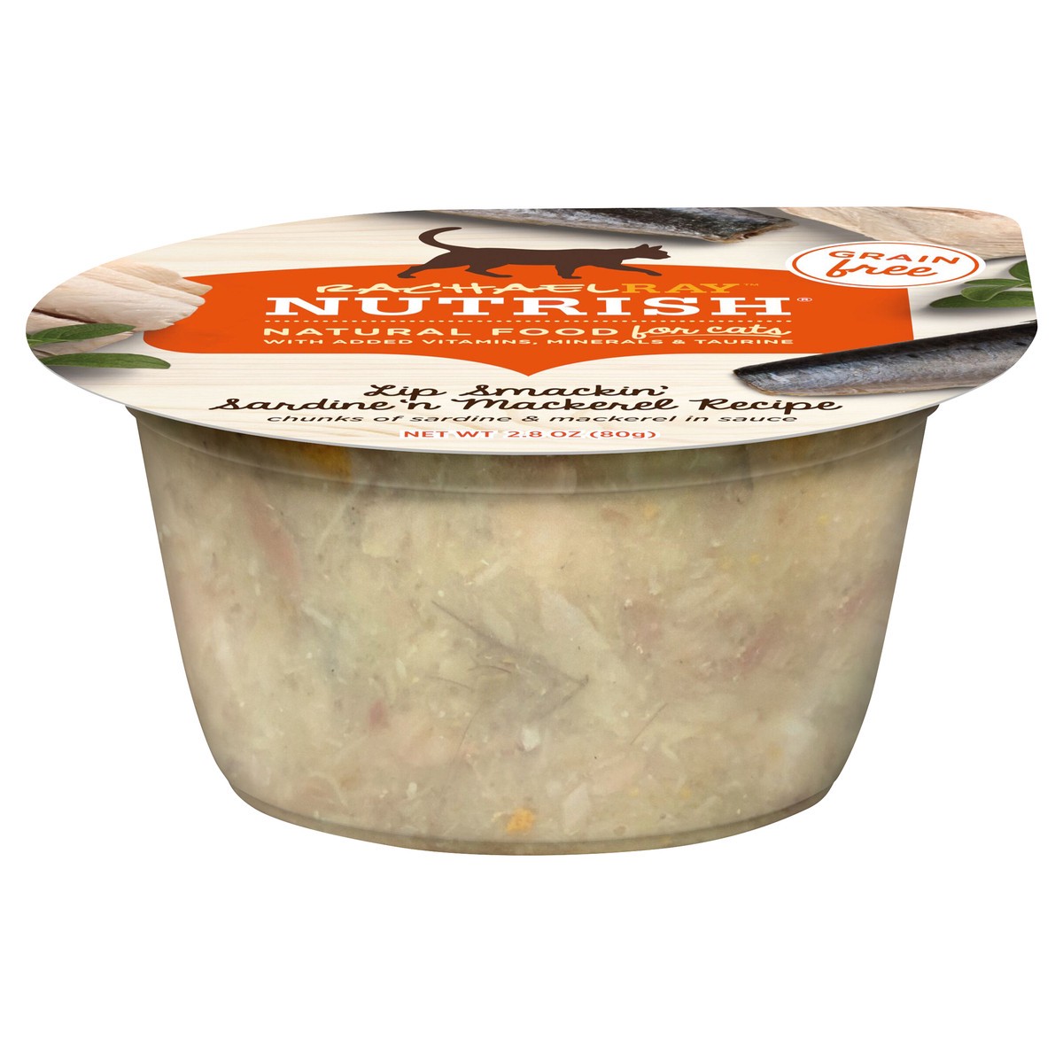 slide 1 of 8, Rachael Ray Nutrish Natural Wet Cat Food, Grain Free, Lip Smackin' Sardine 'n Mackerel, 2.8 oz tub, 2.8 oz