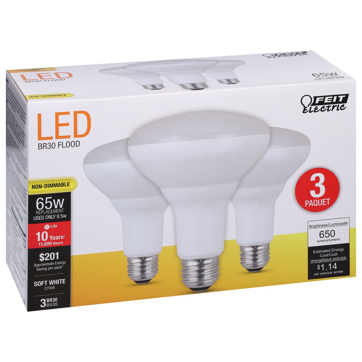 slide 12 of 12, Feit Electric 65 Watts LED Soft White Flood Bulbs 3 ea, 3 ct