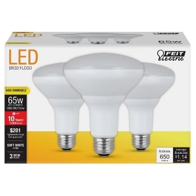 slide 1 of 1, Feit Electric BR30 65-Watt LED Light Bulb 2700K - Soft White, 3 ct