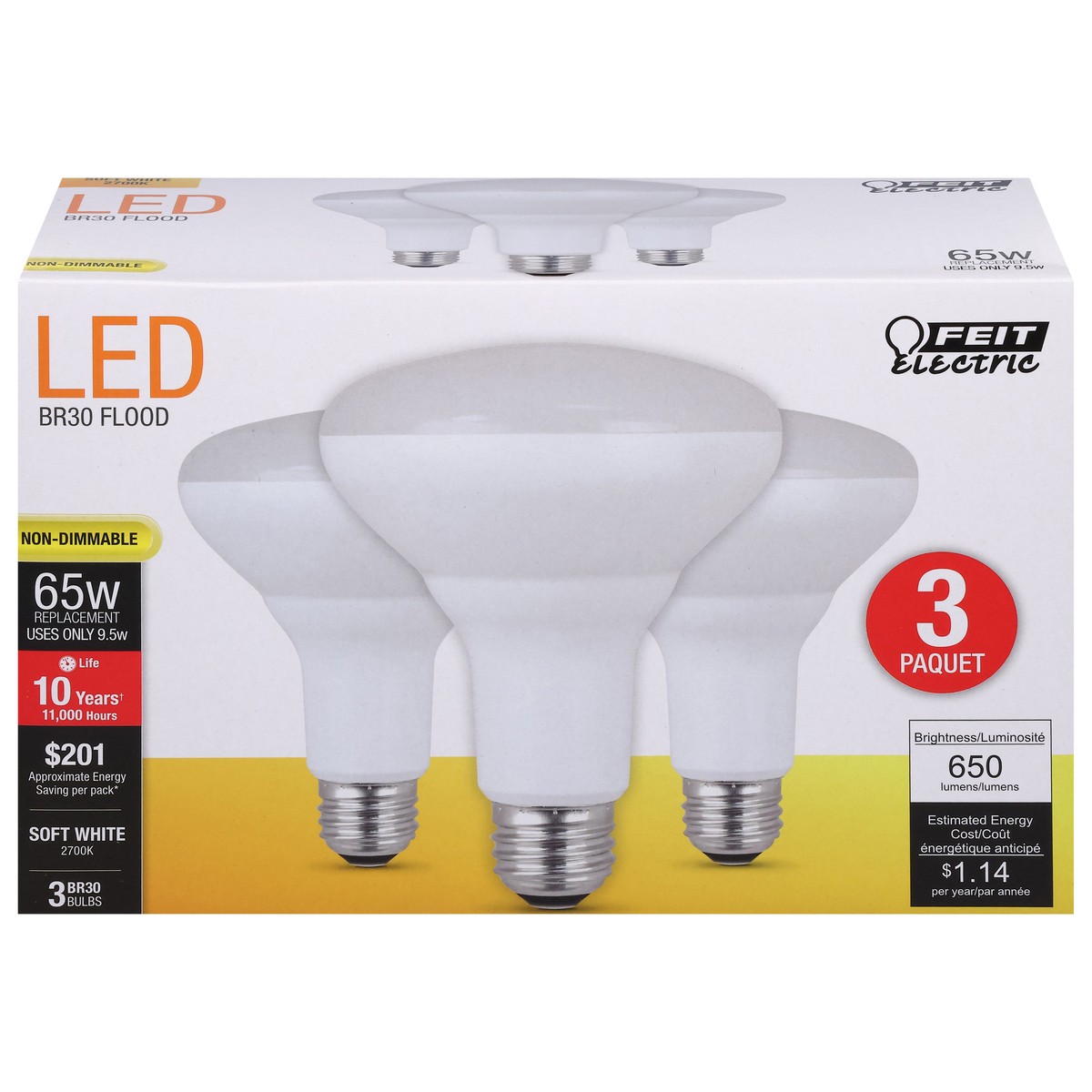 slide 9 of 12, Feit Electric 65 Watts LED Soft White Flood Bulbs 3 ea, 3 ct