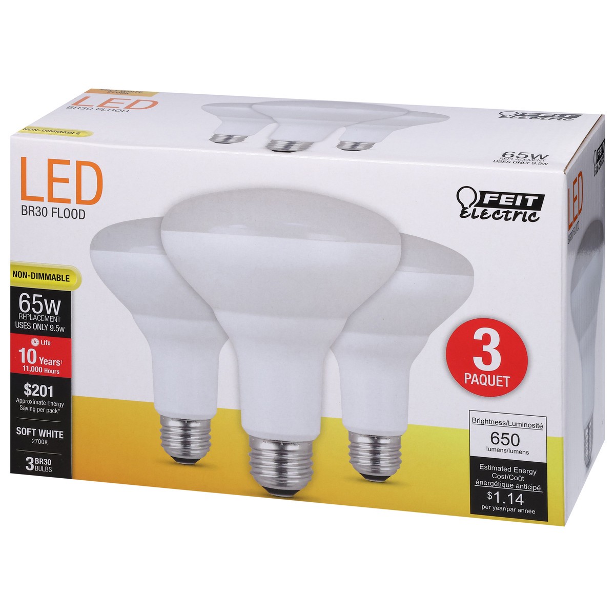 slide 10 of 12, Feit Electric 65 Watts LED Soft White Flood Bulbs 3 ea, 3 ct