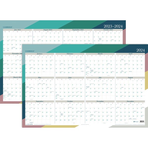 slide 3 of 3, Cambridge Maeve Erasable Reversible Academic/Regular Year Wall Calendar, 24" X 36", January To December 2024/July 2023 To June 2024, 1665-550Sb, 1 ct