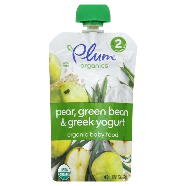 slide 1 of 4, Plum Organics Stage 2 Pear, Green Bean & Greek Yogurt, 3.5 oz