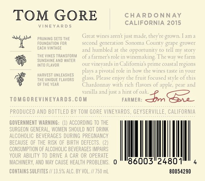 slide 3 of 3, Tom Gore Chardonnay White Wine, 750 mL Bottle, 750 ml