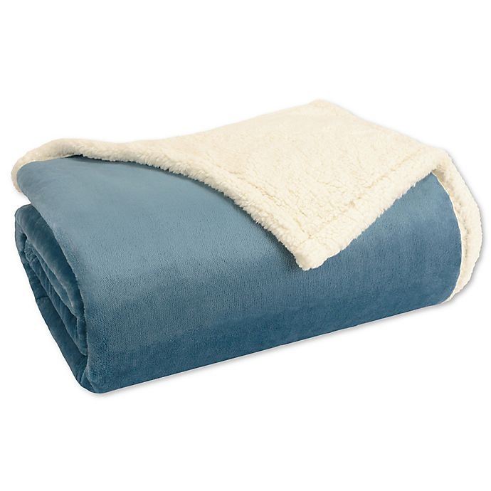slide 1 of 2, Madison Park Microlight to Berber Twin Blanket - Blue, 1 ct
