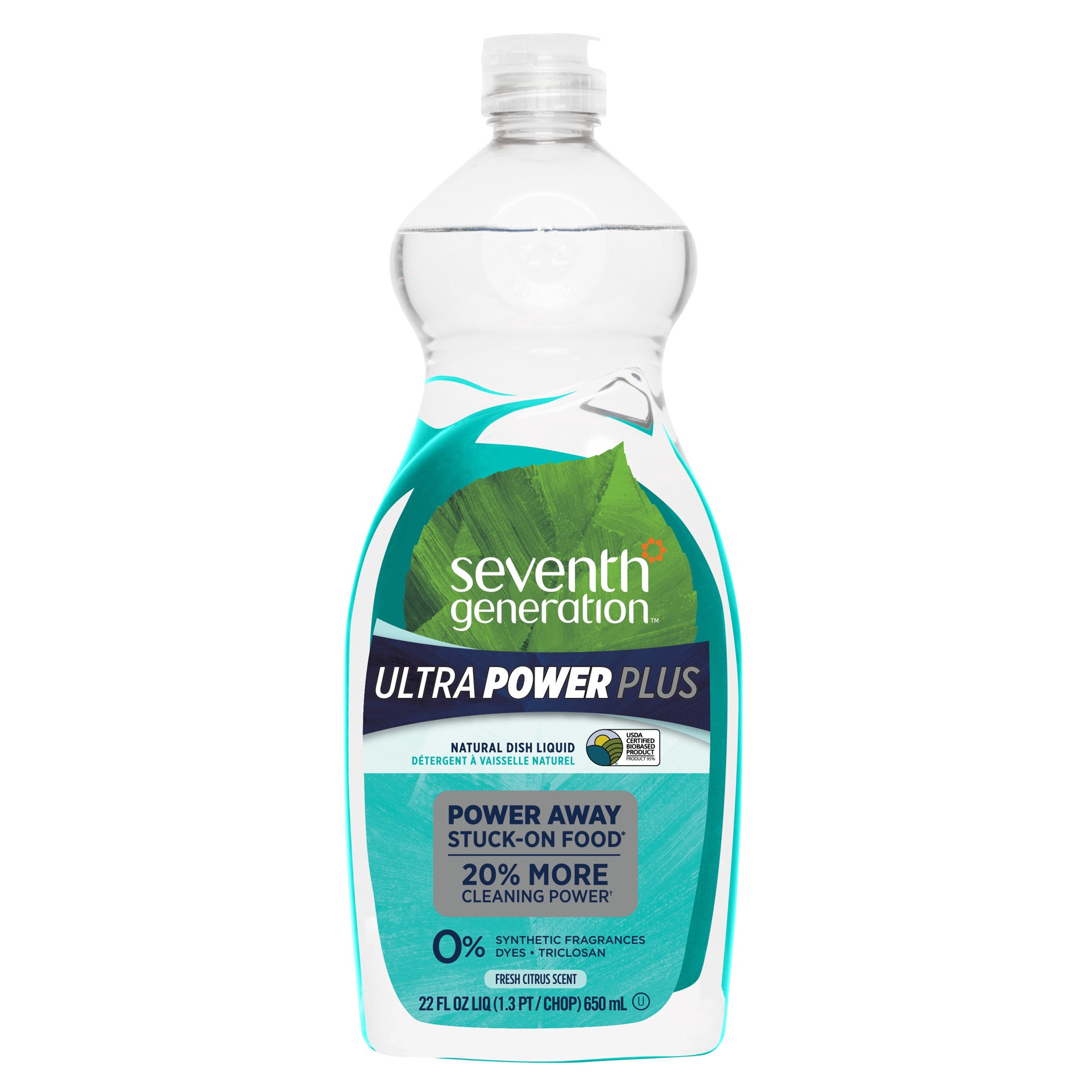 slide 1 of 1, Seventh Generation Ultra Power Plus Dish Liquid Soap Fresh Citrus, 22 oz, 22 oz