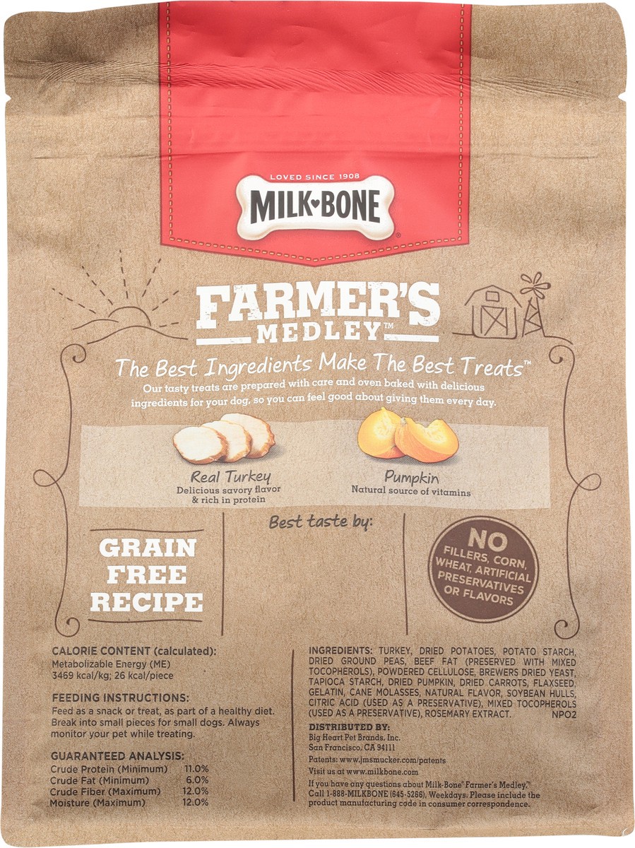 slide 3 of 9, Milk-Bone Farmer's Medley All Sizes Grain Free with Turkey & Pumpkin Treats for Dogs 12 oz, 12 oz