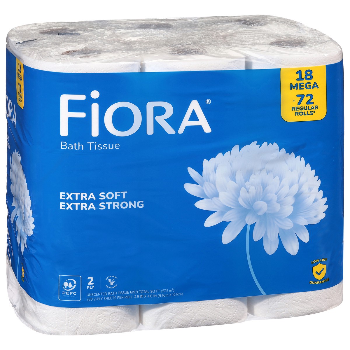 slide 4 of 4, Fiora 2-Ply Extra Soft Extra Strong Unscented Mega Rolls Bath Tissue 18 Each, 18 ct