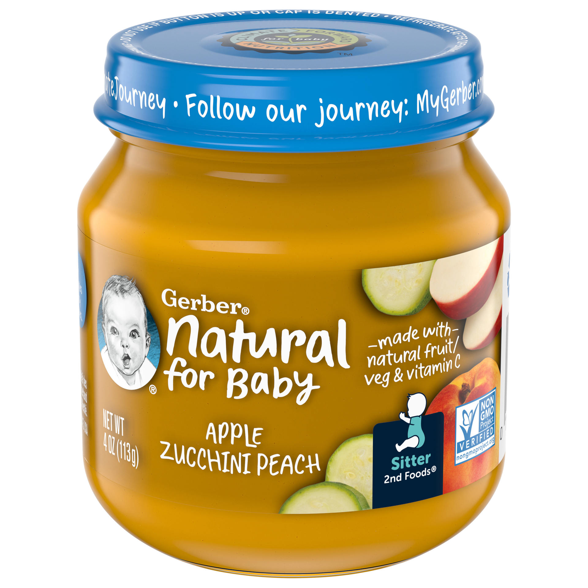 slide 1 of 5, Gerber Apple Zucchini Peach, with Vitamin C, 4 Ounce, 4 oz