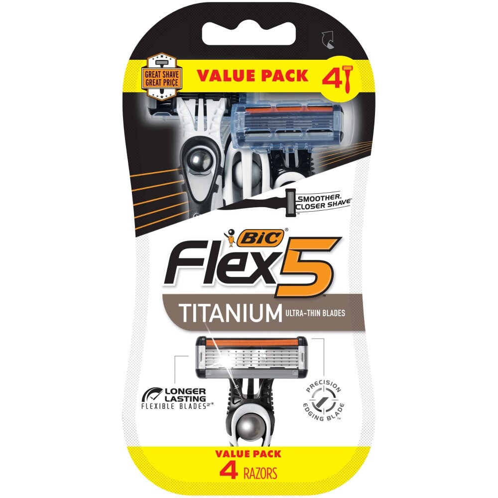 slide 1 of 2, Bic Value Pack Flex 5 Titanium Ultra-Thin Blade Razors, 4 ct