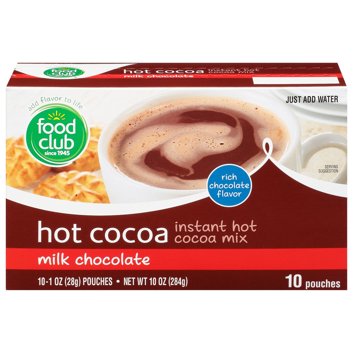 slide 1 of 6, Food Club Instant Milk Chocolate Hot Cocoa Mix - 10 ct; 10 oz, 10 ct; 10 oz