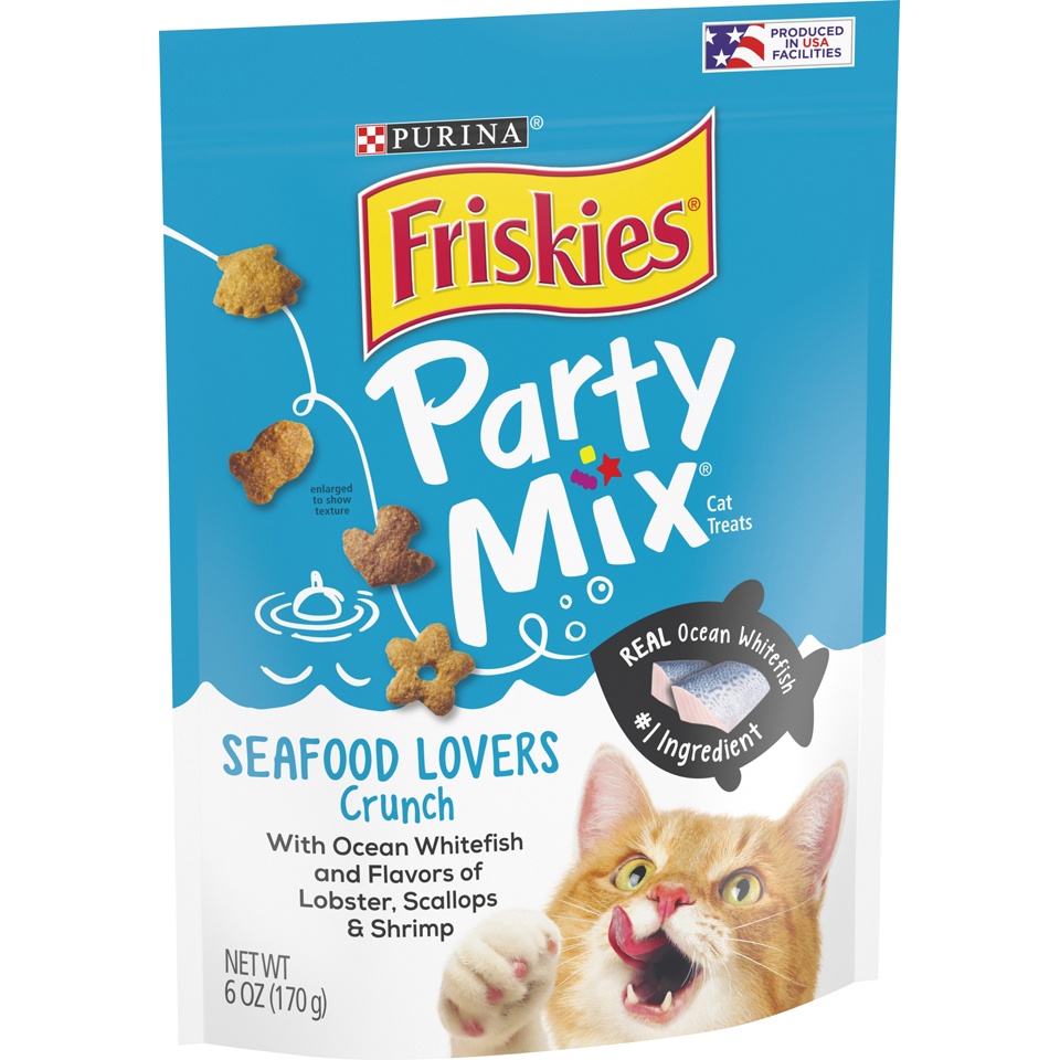 slide 2 of 9, Friskies Party Mix Seafood Lovers Crunch Adult Cat Treats, 6 oz