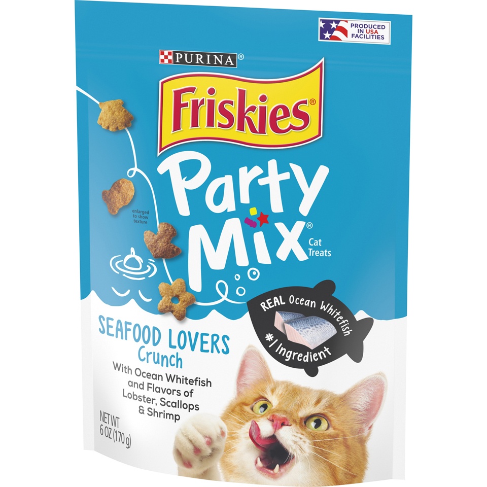 slide 3 of 9, Friskies Party Mix Seafood Lovers Crunch Adult Cat Treats, 6 oz
