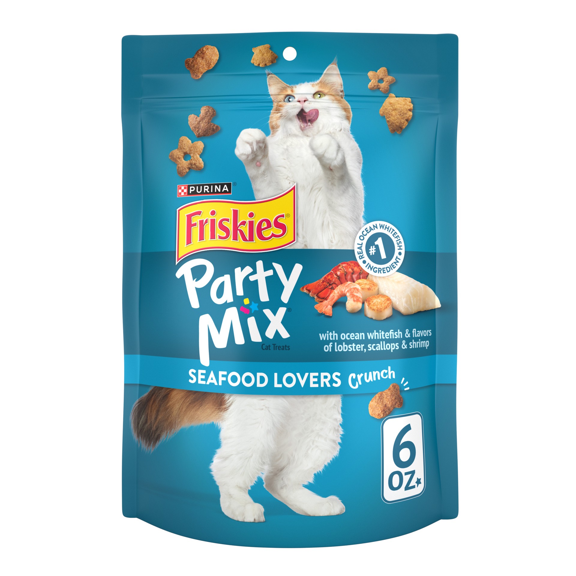 slide 1 of 9, Friskies Purina Friskies Cat Treats, Party Mix Seafood Lovers Crunch, 6 oz