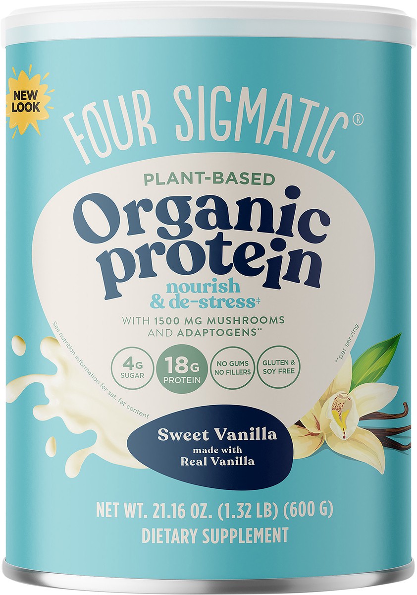 slide 2 of 4, Four Sigmatic Sweet Vanilla Organic Plant-based Protein, 21.6 oz